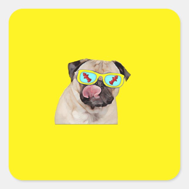 Pegatina Cuadrada Pug loving fire hydrant   (Anverso)