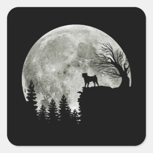 Pegatina Cuadrada Pug Standing On Mountain Moonlight Halloween