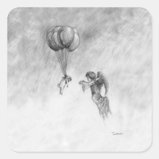 Pegatina Cuadrada Pug y Angel