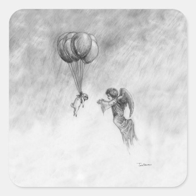 Pegatina Cuadrada Pug y Angel (Anverso)