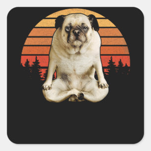 Pegatina Cuadrada Pug Yoga Mandala Mediación Espiritual