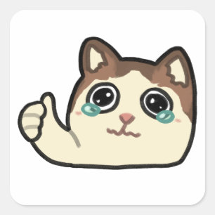 Pegatina Cuadrada pulgar hacia arriba gato llorando