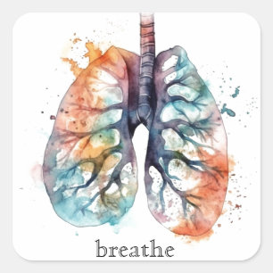Pegatina Cuadrada Pulmones, respirando como un árbol en acuarela