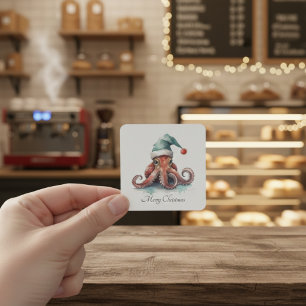 Pegatina Cuadrada Pulpo Alegría de Navidad, personalizado