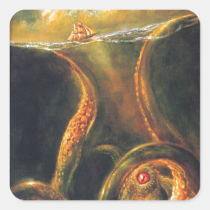 Pegatina Cuadrada Pulpo del monstruo
