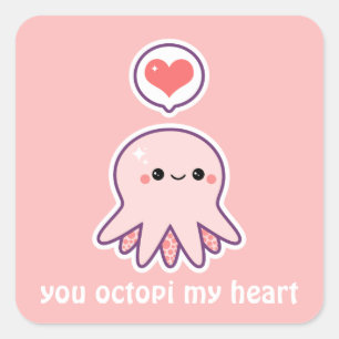Pegatina Cuadrada Pulpo rosado