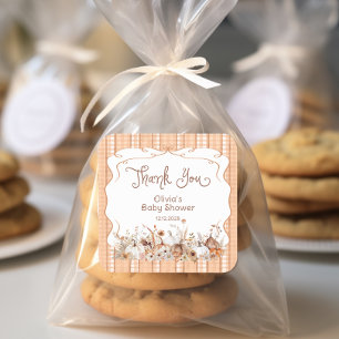 Pegatina Cuadrada Pumpkin Fall Floral Baby Shower Gracias