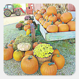 Pegatina Cuadrada Pumpkins Halloween Otoño Pegatinas de stand floral
