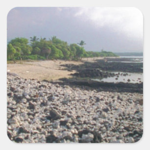 Pegatina Cuadrada Punalu'u Black Sand Beach Hawaii Big Island