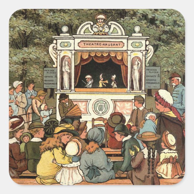 Pegatina Cuadrada Punch and Judy Puppet Show" (Anverso)
