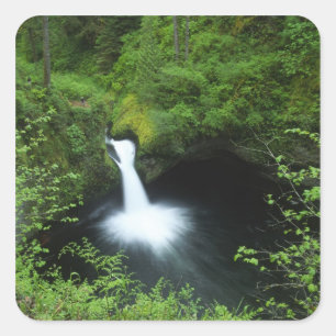 Pegatina Cuadrada Punchbowl Falls en Eagle Creek, río Columbia