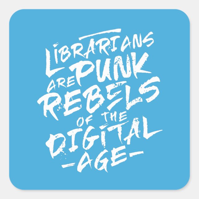Pegatina Cuadrada Punk bibliotecario estilo Rebel 80 (Anverso)