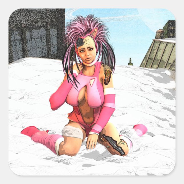 Pegatina Cuadrada Punk de nieve de Sci Fi (Anverso)