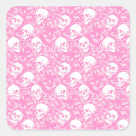 Pegatina Cuadrada Punk femenino gótico calaveras rosadas y follaje H