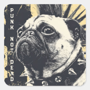 Pegatina Cuadrada Punk No Muerto Bulldog – Rock Perro Arte