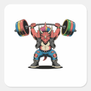 Pegatina Cuadrada Punk Rock Stegosaurus Dinosaurio Tocando Guitarra