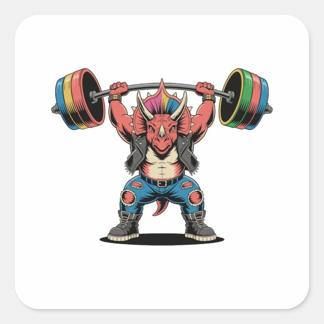 Pegatina Cuadrada Punk Rock Stegosaurus Dinosaurio Tocando Guitarra (Anverso)