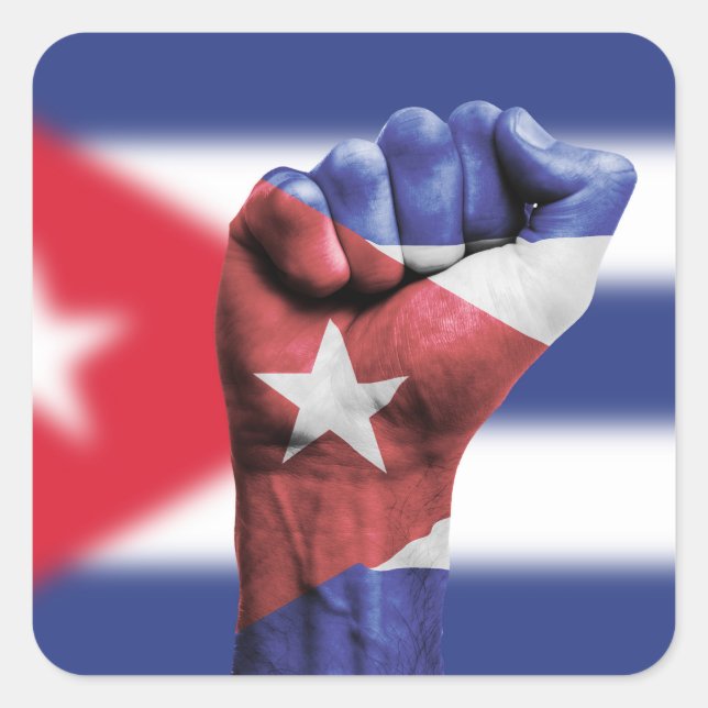 Pegatina Cuadrada Puño de Bandera de Cuba (Anverso)