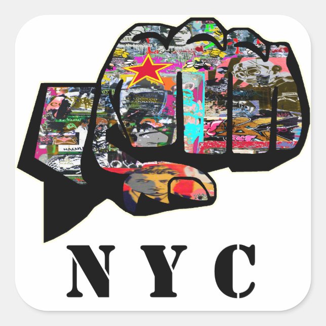 Pegatina Cuadrada puño de graffiti personalizado (Anverso)