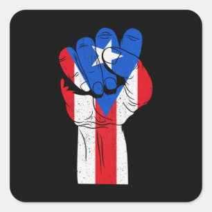 Pegatina Cuadrada Puño Puertorriqueño A Mano