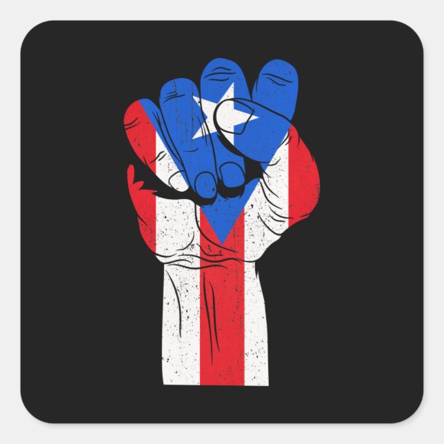 Pegatina Cuadrada Puño Puertorriqueño A Mano (Anverso)