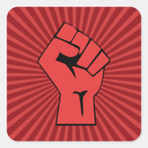Pegatina Cuadrada Puño Revolucionario Rojo