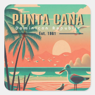 Pegatina Cuadrada Punta Cana DR Retro Seagull Souvenir de los años 5