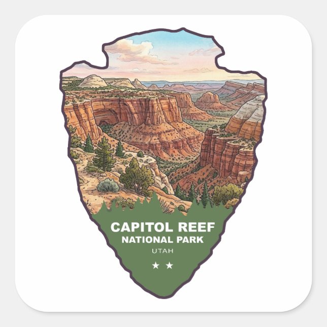 Pegatina Cuadrada Punta de flecha del Parque Nacional Capitol Reef (Anverso)