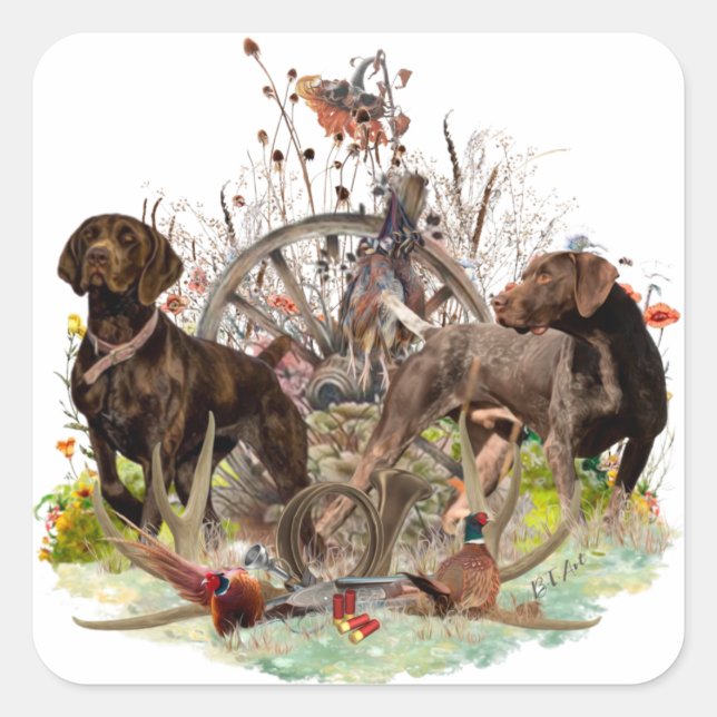 Pegatina Cuadrada Puntero de Shorthtransmitió alemán (Anverso)