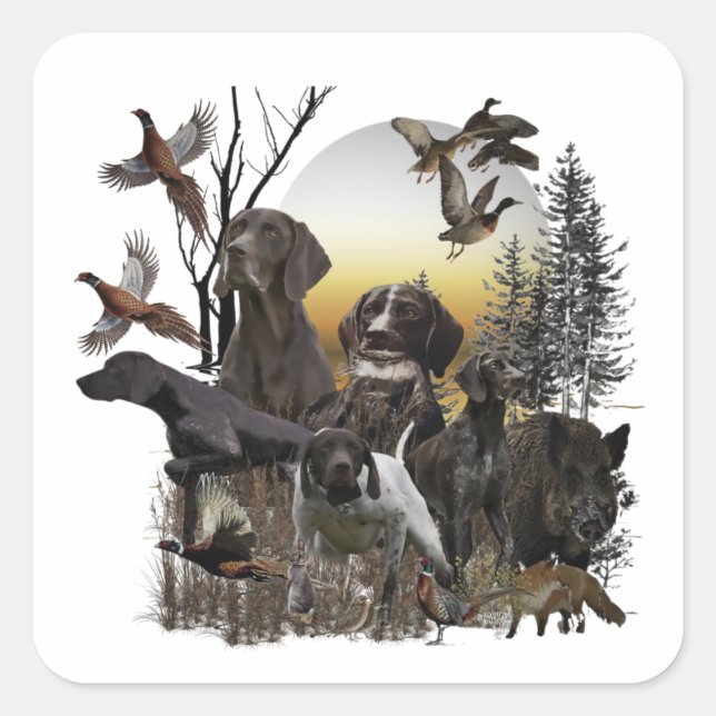 Pegatina Cuadrada Puntero de Shorthtransmitió alemán (Anverso)