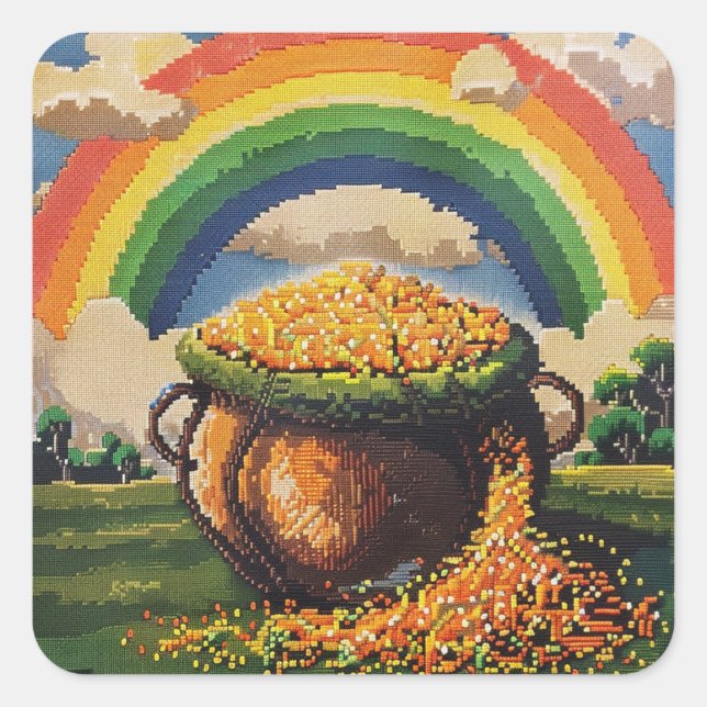 Pegatina Cuadrada Punto de inflexión Pot-O-Gold y Rainbow (Anverso)