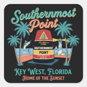 Pegatina Cuadrada Punto más meridional Key West Vibra Retró Tropical