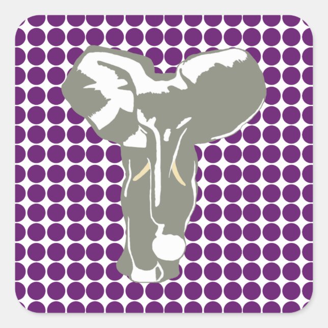 Pegatina Cuadrada Punto safari violeta africano con elefante de arte (Anverso)