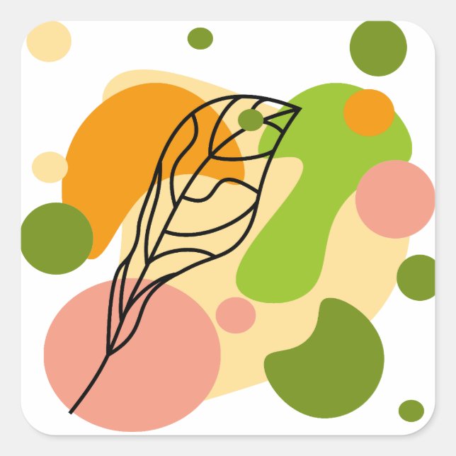 Pegatina Cuadrada Puntos abstractos interesantes con hojas (Anverso)
