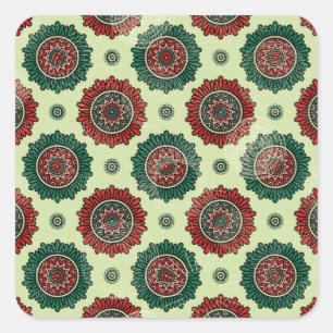 Pegatina Cuadrada Puntos de Círculo Geométrico Vintage Boho Mandala