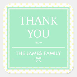 Pegatina Cuadrada Puntos de polka amarillos y leche de cinta Gracias