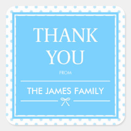 Pegatina Cuadrada Puntos de Polka Azul y Cinta Gracias