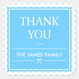 Pegatina Cuadrada Puntos de Polka Azul y Cinta Gracias