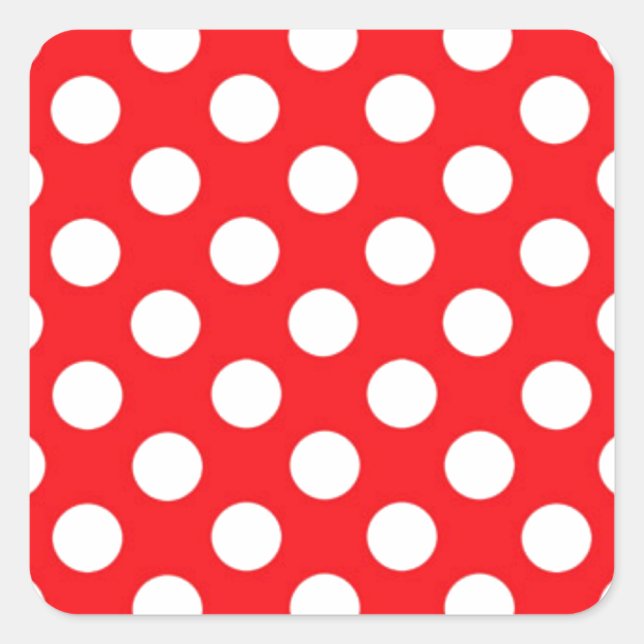 Pegatina Cuadrada Puntos de polka blanco sobre fondo rojo (Anverso)