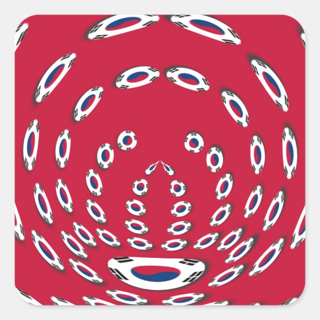 Pegatina Cuadrada Puntos de Polka con Bandera Surcoreana: Un giro fl (Anverso)