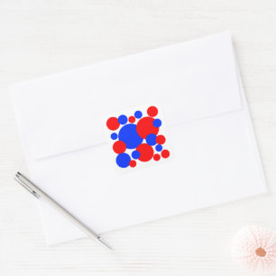 Pegatina Cuadrada Puntos de Polka Rojo, Blanco y Azul