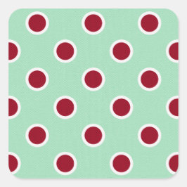 Pegatina Cuadrada Puntos de polka rojo oscuro delineado en verde pál