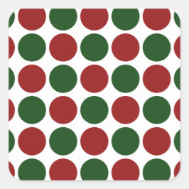 Pegatina Cuadrada Puntos de Polka Rojo y Verde sobre Blanco