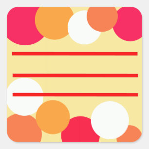 Pegatina Cuadrada Puntos de polka rosa, Naranja y amarillo