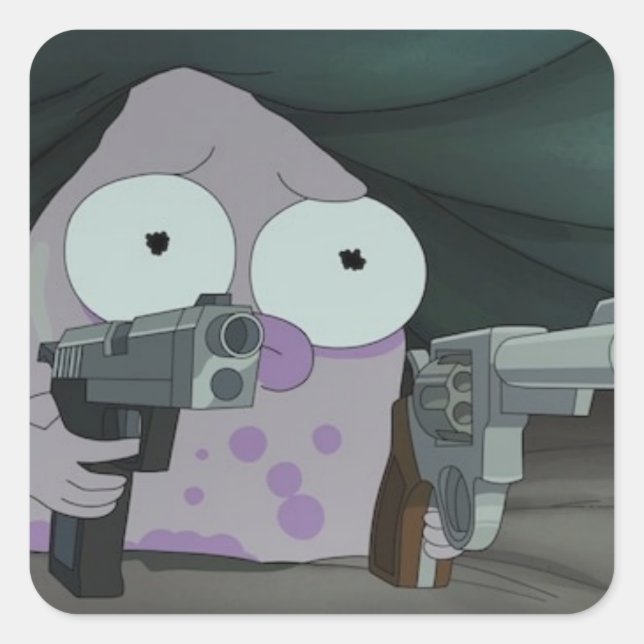 Pegatina Cuadrada Pupa con dos armas (Anverso)