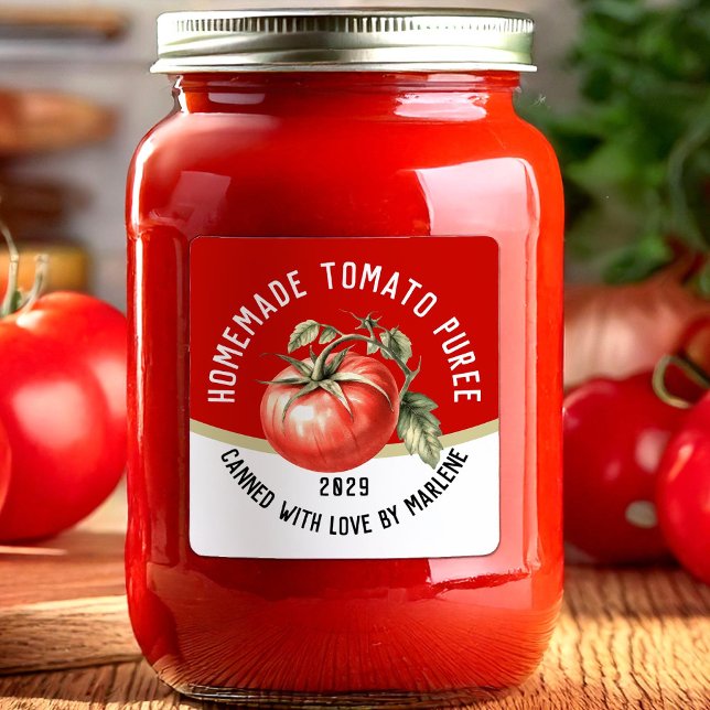 Pegatina Cuadrada Puré de tomate casero editable con tomate rojo (Subido por el creador)