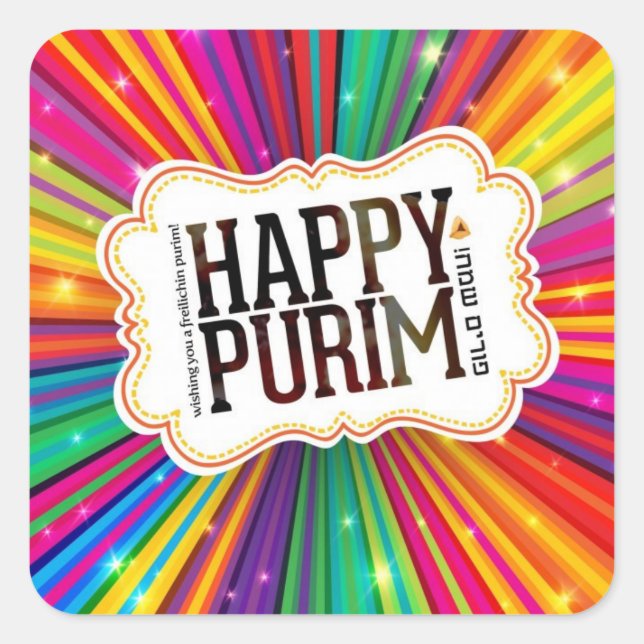 Pegatina Cuadrada Purim feliz (Anverso)