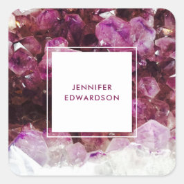 Pegatina Cuadrada Purple amethyst gemstone crystal profesional