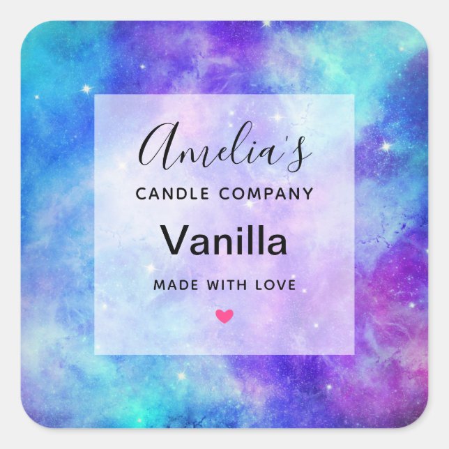 Pegatina Cuadrada Purple and Blue Galaxy Space Candle Business (Anverso)
