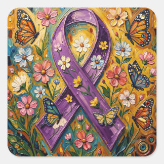 Pegatina Cuadrada Purple Awareness Ribbon Fibro
